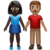 👩🏿‍🤝‍👨🏽 woman and man holding hands: dark skin tone, medium skin tone display on Apple